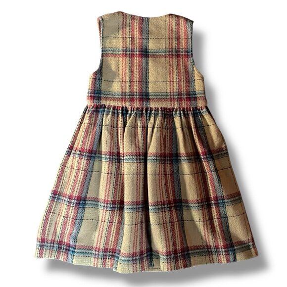 Petit Patapon Girls Jumper Dress Sz 6 Tan Plaid Cotton Wool Blend Preppy Classic - Picture 6 of 7